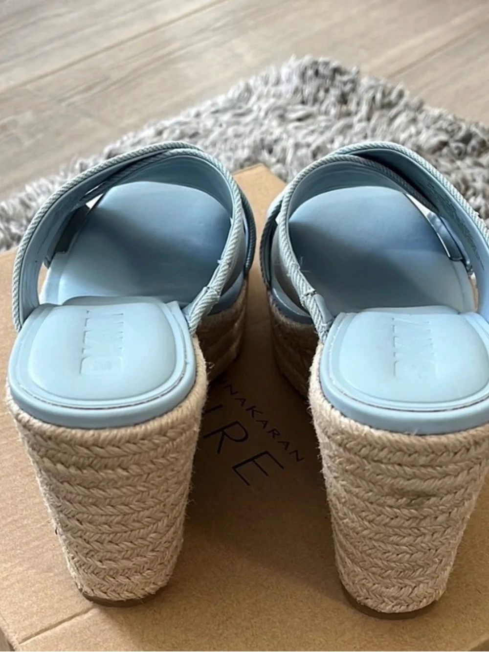 DKNY Light Blue Cross-Band Espadrille Wedge Sandals